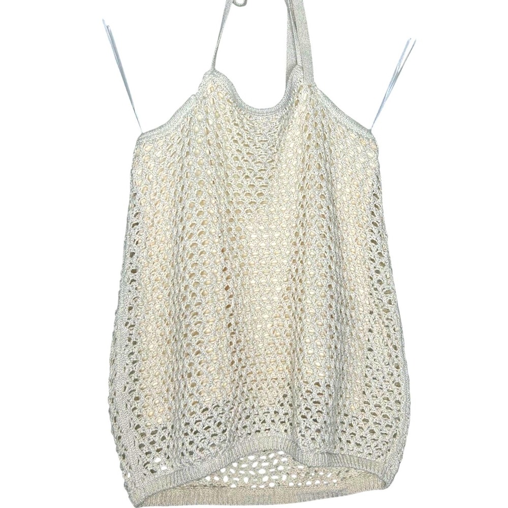Garage halter‎ top-size P/S-NWT-crochet w lining, tie neck,metallic thread